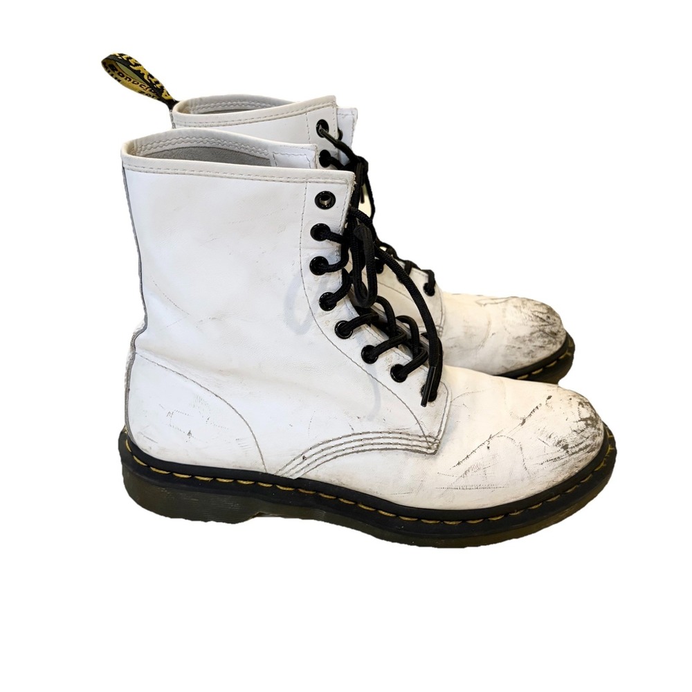 Dr.Martens 1460 White Smooth Leather 8Eye Lace Up Combat Boots Womens 9 11822100